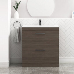 Royal Bathrooms Turin Grey Elm 800mm Floor Standing Vanity Unit 2 Drawer With Minimalist Basin Sink & Matt Black Handles - thumbnail 1