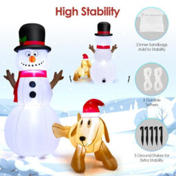 Costway 6 Ft Tall Inflatable Snowman And Dog Set Blow-Up Christmas Decoration With Led Lights - thumbnail 6
