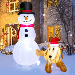 Costway 6 Ft Tall Inflatable Snowman And Dog Set Blow-Up Christmas Decoration With Led Lights - thumbnail 3