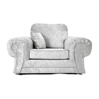 Furnishings For Less UK Chelsea Silver Crushed Velvet Armchair Rolled Arms Single Seater