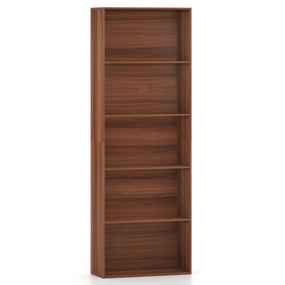 Walnut 5Tier Bookshelf Open Bookcase Freestanding Display Shelf For Living Room - image 1