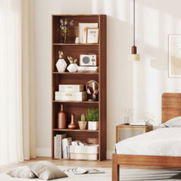 Walnut 5Tier Bookshelf Open Bookcase Freestanding Display Shelf For Living Room - thumbnail 5