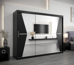 Arte Morocco Contemporary 3 Mirrored Sliding Door Wardrobe 9 Shelves 2 Rails Black Matt (H)2000mm (W)2500mm (D)620mm - thumbnail 2