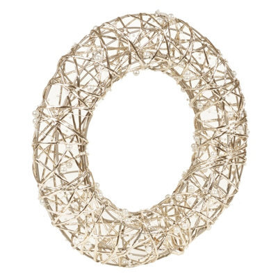 Urbn-Living Urbnliving Led 40 Cm Light Up Festive Decorative Snowy Christmas Gold Wire & White Pearls Wall Door Wreath Pre Lit - image 1