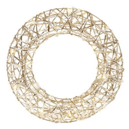Urbn-Living Urbnliving Led 40 Cm Light Up Festive Decorative Snowy Christmas Gold Wire & White Pearls Wall Door Wreath  Pre Lit - thumbnail 6