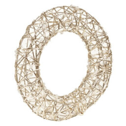 Urbn-Living Urbnliving Led 40 Cm Light Up Festive Decorative Snowy Christmas Gold Wire & White Pearls Wall Door Wreath  Pre Lit