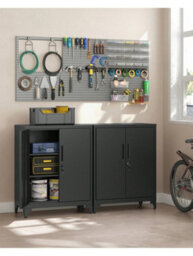 LEDREM File Cabinet, Multipurpose Garage Cabinet, Office Cabinet With 2 Doors, Lockable Cabinet, Steel Storage Cabinet - thumbnail 2