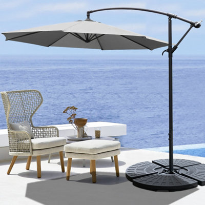 Living And Home 3M Large Rotatable Sun Shade Cantilever Parasol Patio Hanging Banana Umbrella Crank Tilt With Cross And Fillable Base, Light Grey - image 1