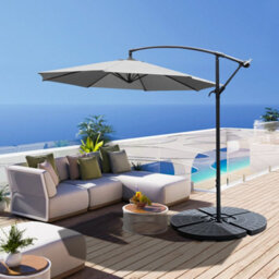 Living And Home 3M Large Rotatable Sun Shade Cantilever Parasol Patio Hanging Banana Umbrella Crank Tilt With Cross And Fillable Base, Light Grey - thumbnail 2