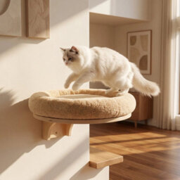 Wall Mounted Wooden Cat Bed With Soft Cushion - thumbnail 4