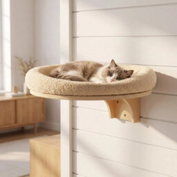 Wall Mounted Wooden Cat Bed With Soft Cushion - thumbnail 3