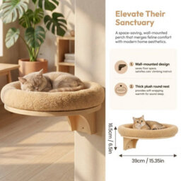 Wall Mounted Wooden Cat Bed With Soft Cushion - thumbnail 2