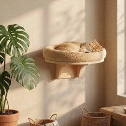 Wall Mounted Wooden Cat Bed With Soft Cushion - thumbnail 6