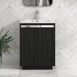 Royal Bathrooms Orion 600mm Floor Standing Bathroom Vanity Unit 2 Door Hale Black With Carrara White Basin & Black Accent Trim - thumbnail 1