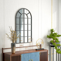Homcom Modern Arch Window Wall Mirror For Living Room Bedroom, 110X65Cm, Black - thumbnail 8