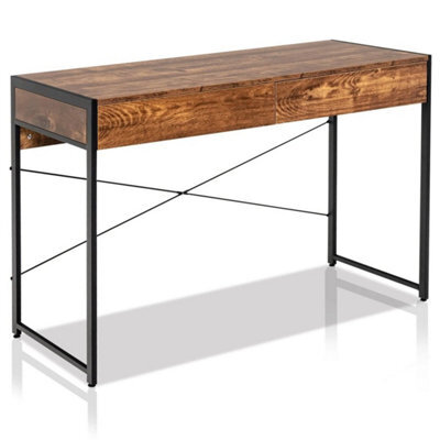 112Cm Study Writing Table Laptop Pc Desk Industrial Computer Desk Brown - image 1