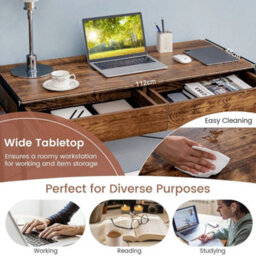 112Cm Study Writing Table Laptop Pc Desk Industrial Computer Desk Brown - thumbnail 3