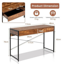 112Cm Study Writing Table Laptop Pc Desk Industrial Computer Desk Brown - thumbnail 2