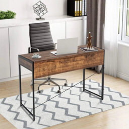 112Cm Study Writing Table Laptop Pc Desk Industrial Computer Desk Brown - thumbnail 4