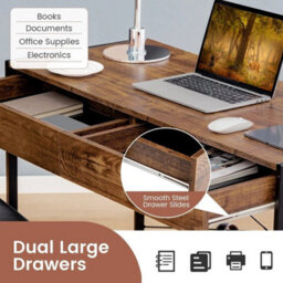 112Cm Study Writing Table Laptop Pc Desk Industrial Computer Desk Brown - thumbnail 6