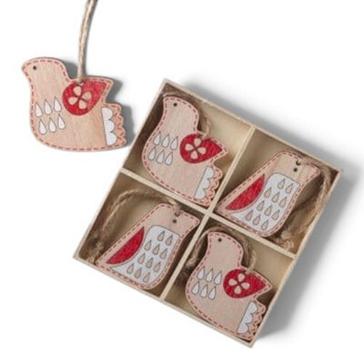 Heaven Sends Christmas Set Of 8 Wooden Festive Bird Decorations For Christmas Tree, 5.5 X 6 Cm Each.