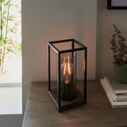 Matt Black Industrial Framed Table Lamp Light & Glass Shade - Bronze Patina Base - thumbnail 5