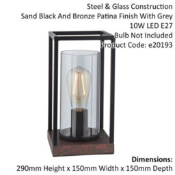 Matt Black Industrial Framed Table Lamp Light & Glass Shade - Bronze Patina Base - thumbnail 2