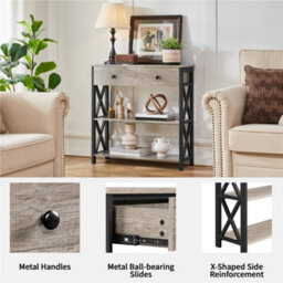 Yaheetech Grey Vintage Console Table With 1 Drawer And 2 Open Shelves - thumbnail 5