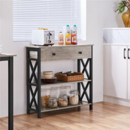 Yaheetech Grey Vintage Console Table With 1 Drawer And 2 Open Shelves