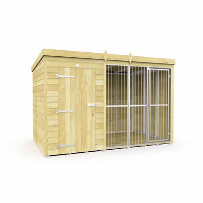Buttercup Farm 10Ft X 6Ft Dog Kennel And Run Full Height With Bars - Wood - L178 X W302 X H201 Cm - image 1