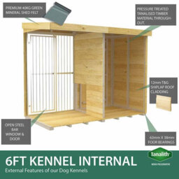 Buttercup Farm 10Ft X 6Ft Dog Kennel And Run Full Height With Bars - Wood - L178 X W302 X H201 Cm - thumbnail 3