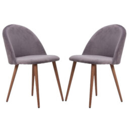 Life Interiors Set Of 2 Grey Lucia Ergonomic Velvet Dining Chairs With Wooden Legs, Modern Upholstered Accent Chair - thumbnail 1