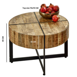 Wyld Haus California Round Mango Wood Coffee Table With Matte Black Metal Legs - thumbnail 5