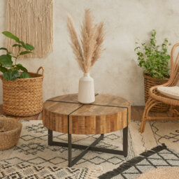 Wyld Haus California Round Mango Wood Coffee Table With Matte Black Metal Legs - thumbnail 2