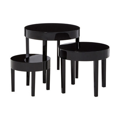 Orsina Black Set Of 3 Nesting Tables, Glossy Finish Nesting Table With Square Legs, Coffee Tables For Living Room - image 1