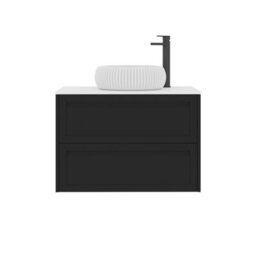 Royal Bathrooms Royal Bathroom Elmore 800mm Matt Nocturne Black Wall Mounted Bathroom Vanity Unit 2 Drawer Plain White Worktop With Milan Basin - thumbnail 7