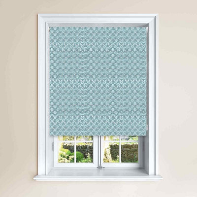 Lister Cartwright Fan Geomatric Sky Blue, & Charcoal Blackout Roller Easy Fit Child Safety Included (Sky Blue, 120 X140 Cm) - image 1