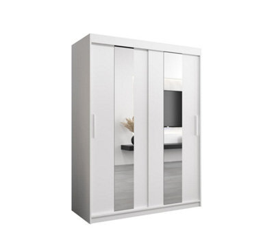 Arte Modern White Pole Sliding Door Wardrobe W1500mm H2000mm D620mm Mirrored Sleek Storage Solution - image 1
