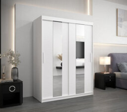 Arte Modern White Pole Sliding Door Wardrobe W1500mm H2000mm D620mm Mirrored Sleek Storage Solution - thumbnail 2