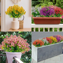 10 Artificial Silk Flower Bouquets, Fake Plants, Uv Resistant Greenery, Indoor And Outdoor Hanging Shrubs (Multicoloured) - thumbnail 7