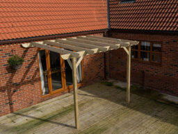 Arbor Garden Solutions Lean To Wooden Garden Pergola Kit - Corbel Design Wall Mounted Gazebo, 2.4M X 4.8M (Rustic Brown Finish) - thumbnail 2