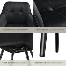 Tectake Set Of 6 Dining Chair Marilyn - Velvet Look, Quilted Pattern  - Black/black - thumbnail 5