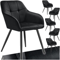 Tectake Set Of 6 Dining Chair Marilyn - Velvet Look, Quilted Pattern  - Black/black - thumbnail 1