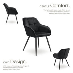 Tectake Set Of 6 Dining Chair Marilyn - Velvet Look, Quilted Pattern  - Black/black - thumbnail 3