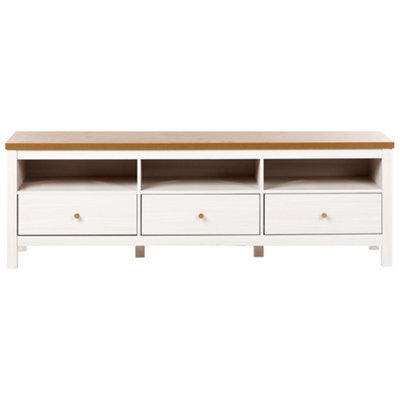 Wyld and Coco Nova Home Wide Tv Stand In White Particle Board With 3 Drawers - image 1