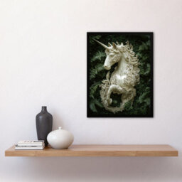 Artery8 Framed Wall Art Filigree Marble Unicorn Statue Fern Frond Leaves Print - 12X16 Inch - thumbnail 2