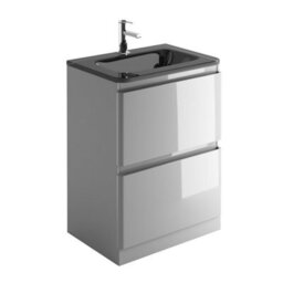 Plum&clay Marvel Gloss Light Grey Floor Standing Bathroom Vanity Unit With Grey Glass Basin (W)600mm