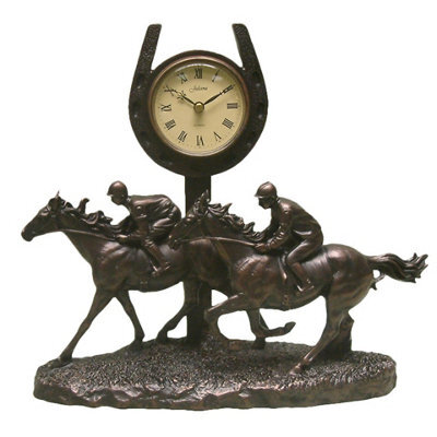 Widdop Bronze Race Horse Galloping Past The Finish Mantel Clock - 5661 - image 1