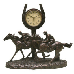 Widdop Bronze Race Horse Galloping Past The Finish Mantel Clock - 5661