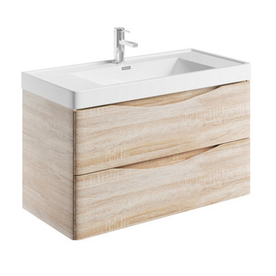 Plum&clay Eden Light Oak Wall Hung Vanity Unit With Resin Basin (W)900mm - image 1